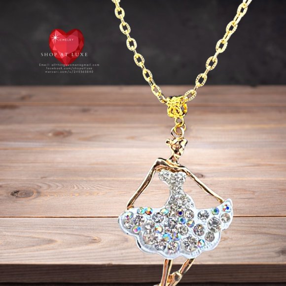 On Pointe Crystal Embellished Ballet Dancer Necklace - Picture 2 of 4